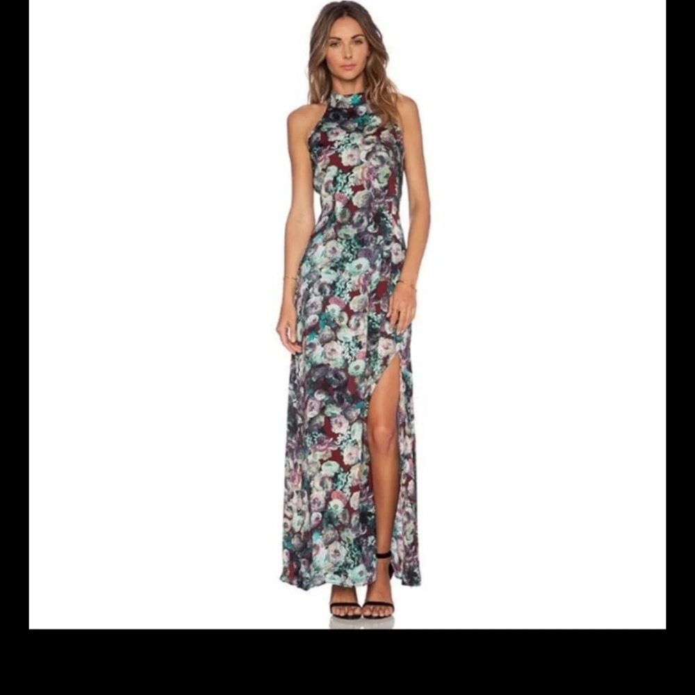 Tularosa revolve satin Side Slit Fall floral Watercolor dress xs Spring Summer